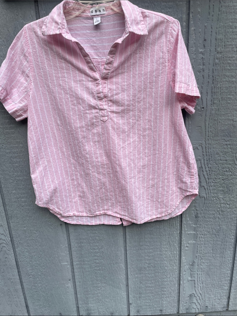Dash Pink Striped Short-Sleeve Button-Down Blouse